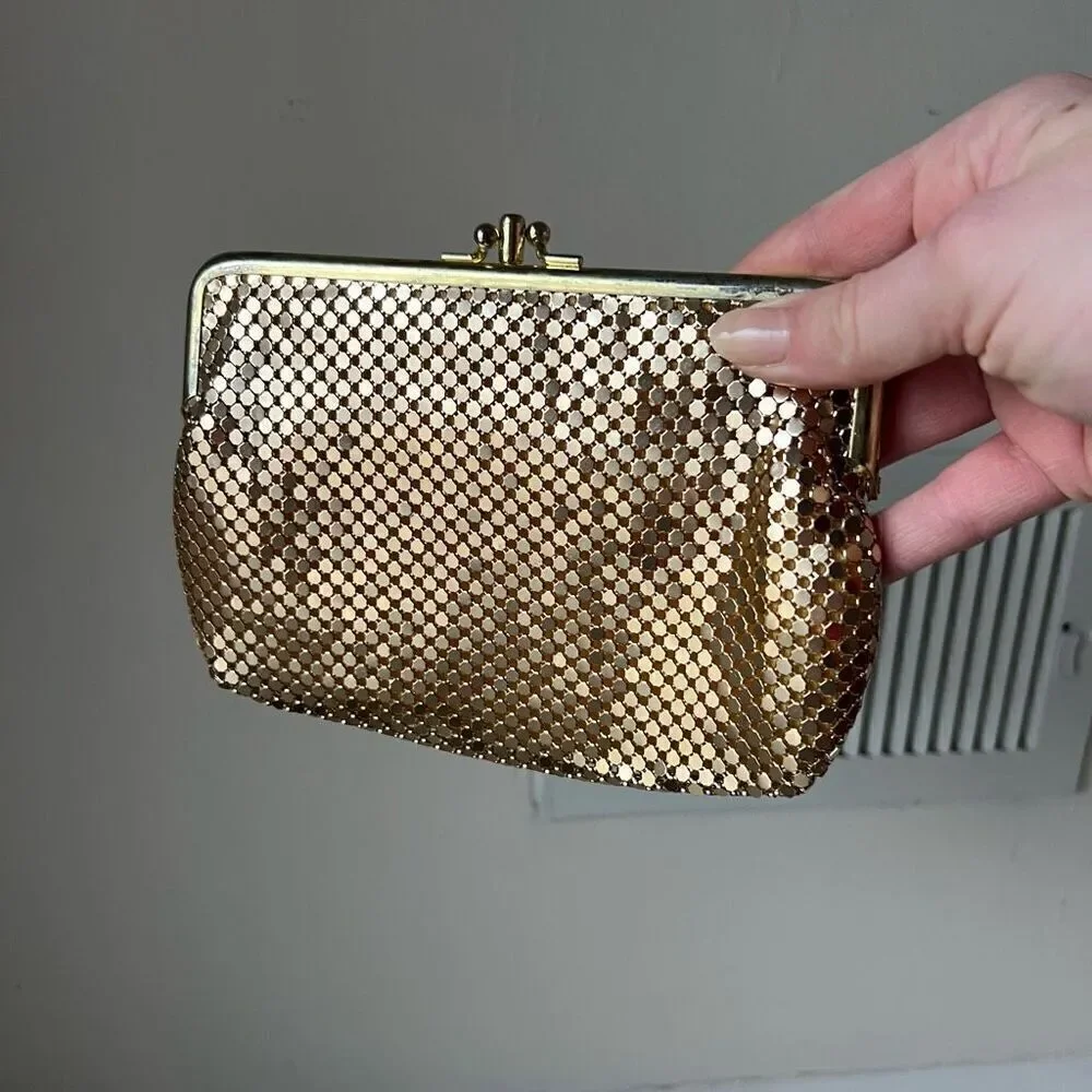Vintage Chain Mail Gold Metal Metallic Clutch